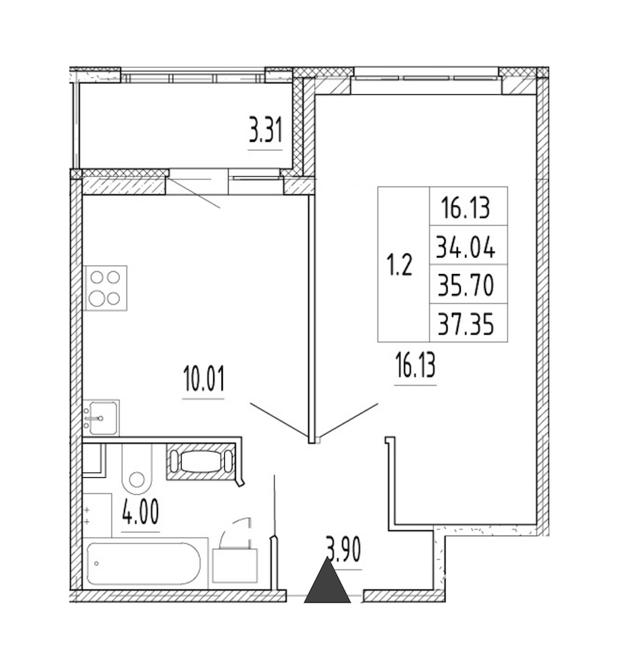 1-комнатная квартира 34.04 м², 12/12 эт., ЖК «Полис Приморский 2»
